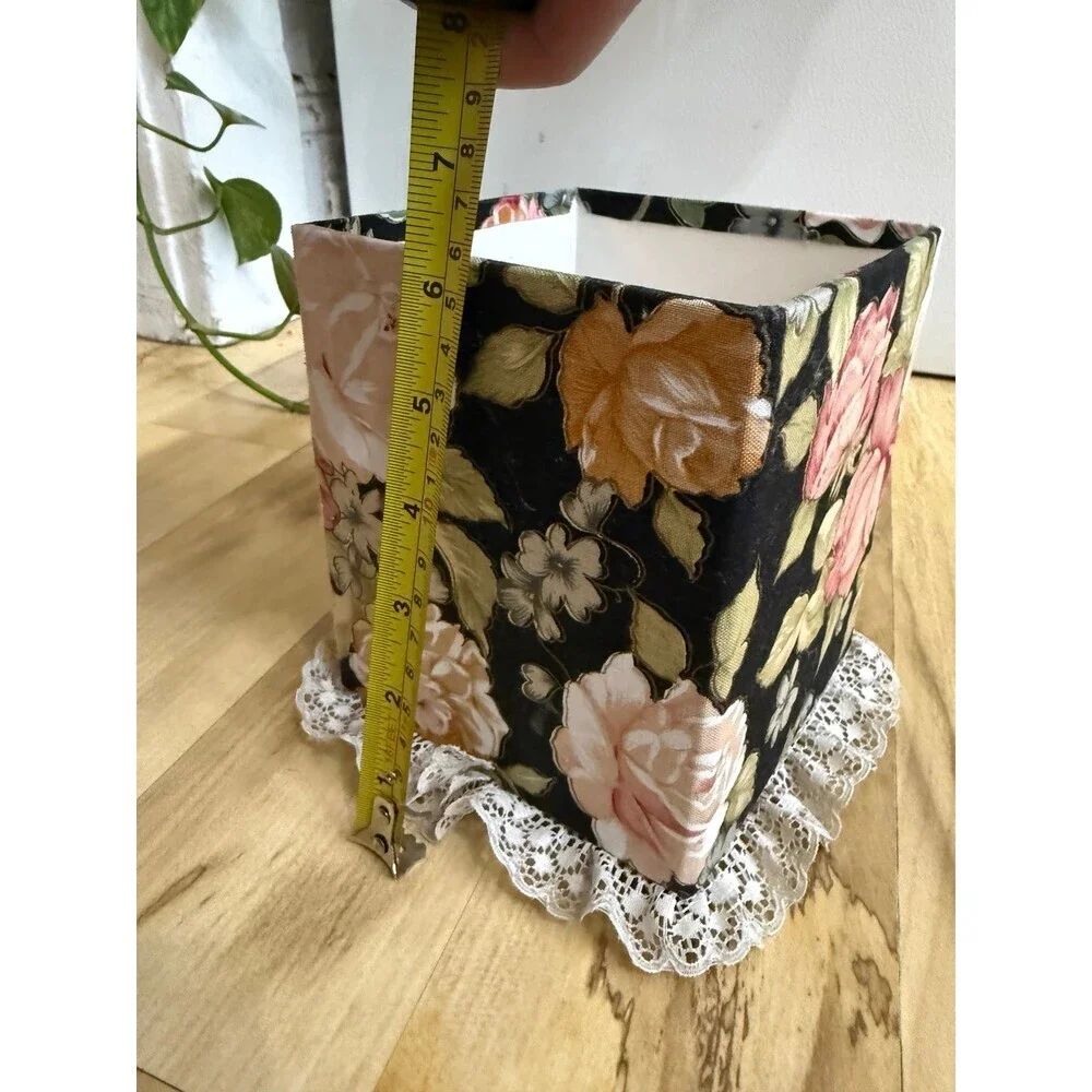Floral Fabric Tissue Box Cover with Lace Trim